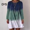 Women's Long Sleeve Dress Gradient Color Printed Dress Loose Fit Round Neck Pullover Dress for Daily Work Parties