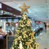 Three Dimensional Five Pointed Star Christmas Tree Top Gold Glitter Iron Decorations Christmas Window Scene Layout
