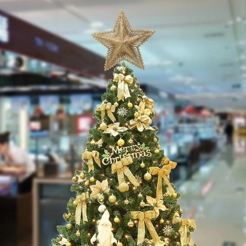 Three Dimensional Five Pointed Star Christmas Tree Top Gold Glitter Iron Decorations Christmas Window Scene Layout