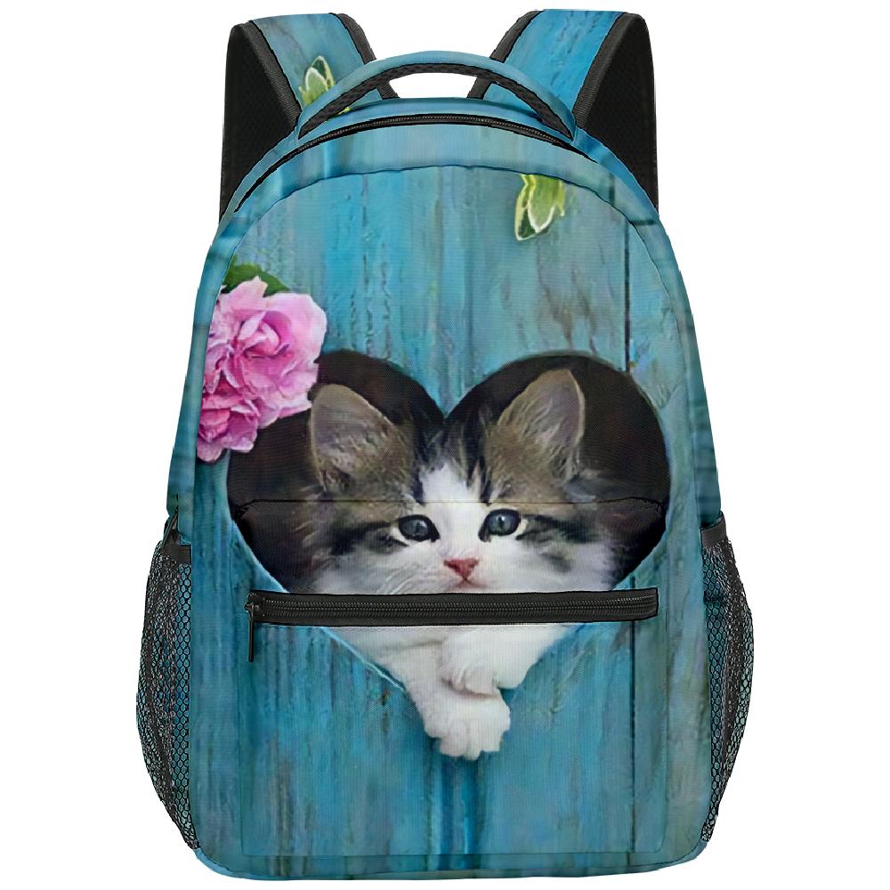 Cartoon Novelty Kpop Youthful School Bags Unisex Cat Pattern Travel Bags 3D Print Oxford Waterproof Notebook Shoulder Backpacks