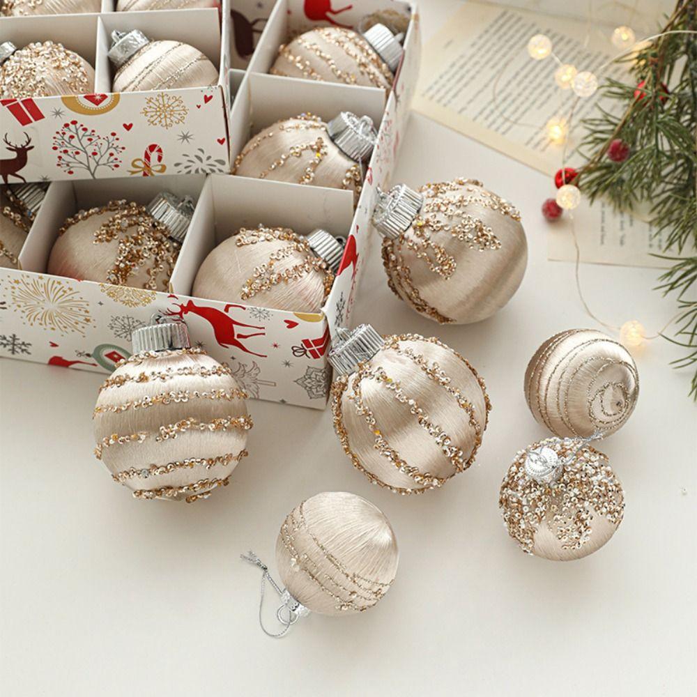 9pcs 6CM/8CM Christmas Hanging Balls White Champagne Xmas Tree Ornaments  Home New Year Decor