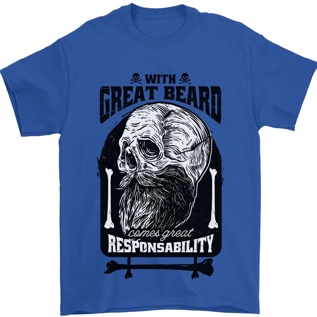 Unisex Cotton Short Sleeve Great Beard Comes Great Responsibility Skull Mens T-Shirt