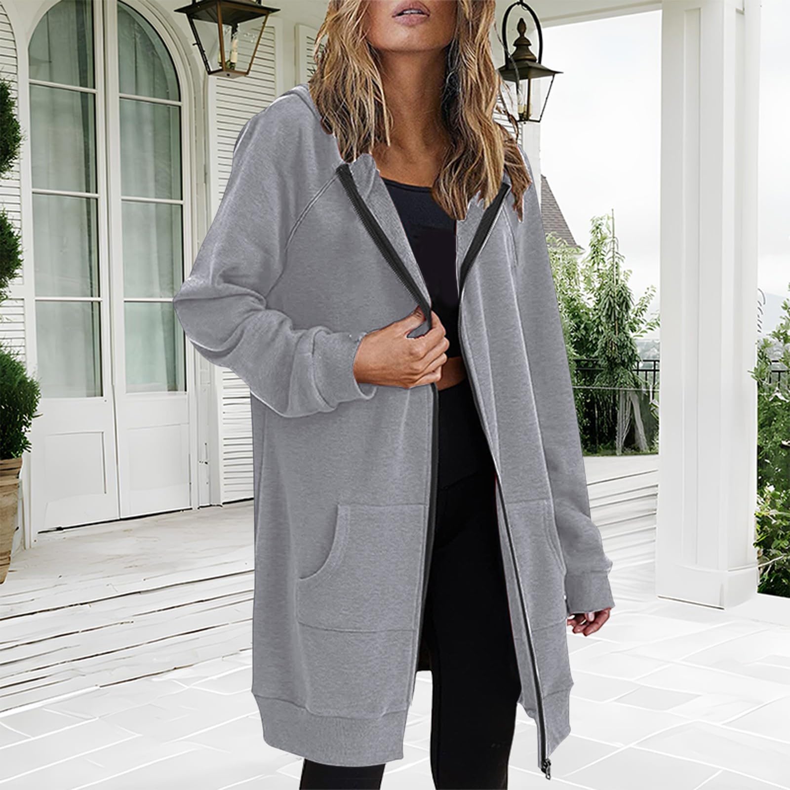 

Женская модная однотонная толстовка с капюшоном и длинными рукавами, с карманом, повседневная L