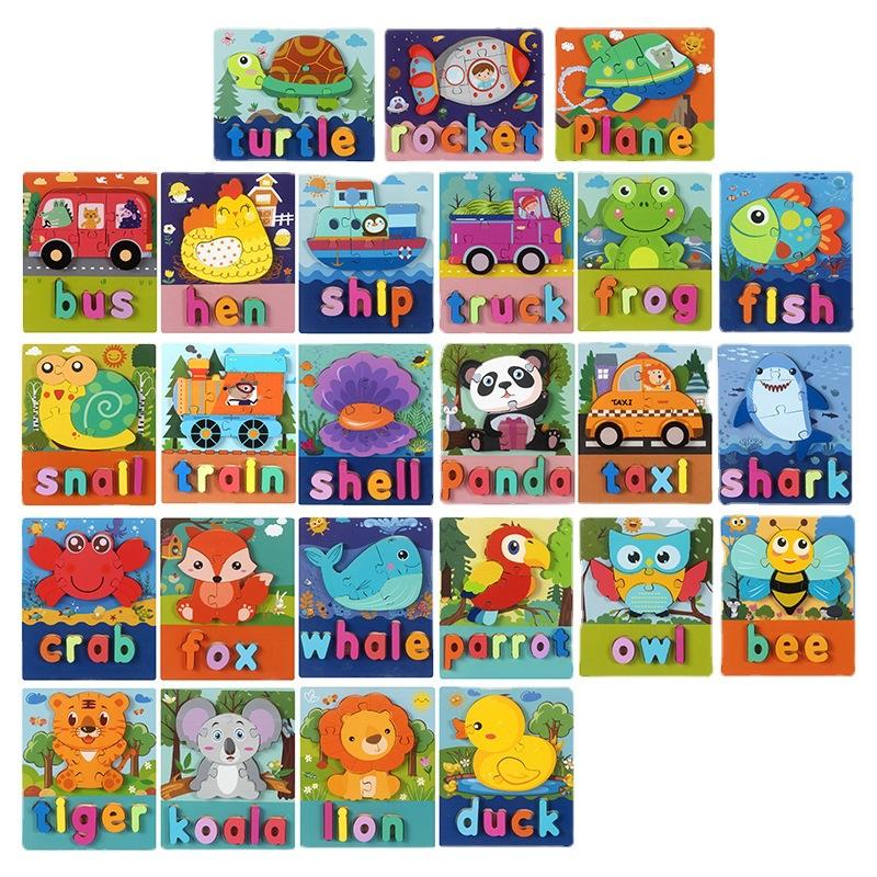 Holz Kinder Verkehr Kreatives 3D Puzzle Montessori Baustein Tangram Puzzle Frühe Bildung Kinder Wort Rechtschreibung Lernen