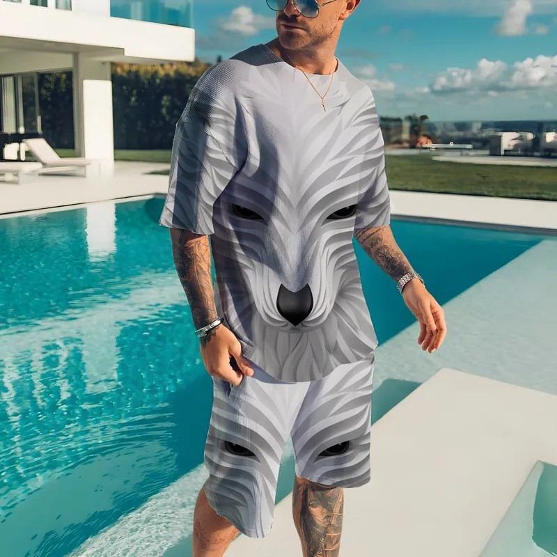 Summer New Men's Animal T-shirt Set 3D Printed Animal Pattern