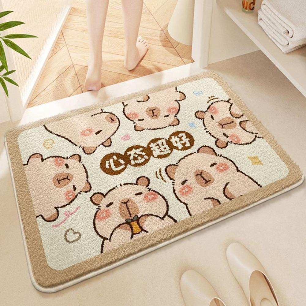 Kawaii Capybara Floor Mat Non-slip Water Absorption Bath Mat Soft Carpets Living Room Decor