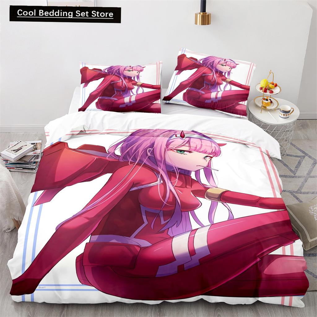 Darling In the Franxx Anime Duvet Cover Set with Pillow Covers Polyester Teens Kids Bedding Set Full Queen King Size Bed Linen