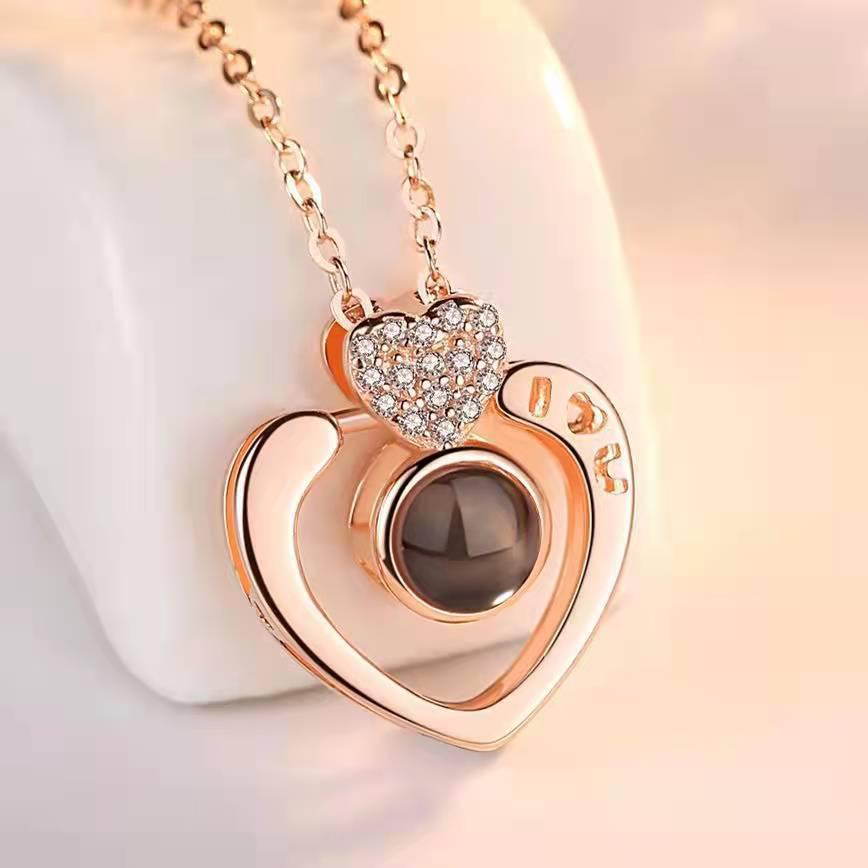Douyin-Style Women's Necklace: 'One Deer Has You', 100 Languages "I Love You" Projection Pendant, Qixi Festival Gift