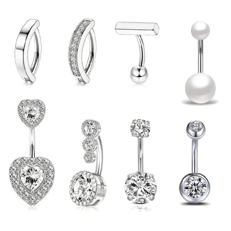 Versatile Belly Button Rings Set of 8 Stainless Steel Navel Rings Body Piercing Jewelry for Women Men
