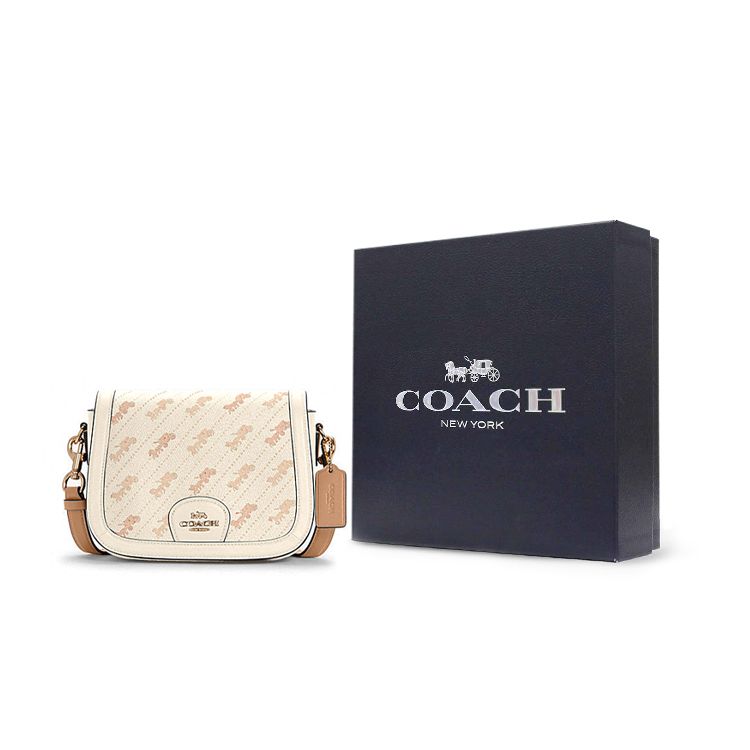Coach 21 Carriage Print Flap Faux Leather Crossbody Bag Small Women Crossbody Bag Beige C4059-IMM6H