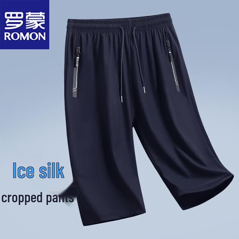ROMON Men's Ice Silk Loose Fit Casual Capri Shorts