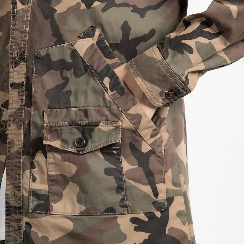 Netero Maskáčové Dlouhé Vojenské Maskáčové Cargo Army s Pánskou Košilí, Rukávem, Bavlnou, Košile, Styl, Neformální, Styl, Kapsy, Khaki,