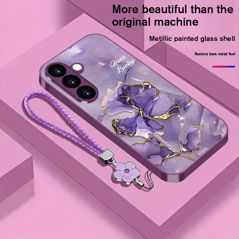 Vergoldetes florales Muster Glas Handyhülle geeignet für Samsung Galaxy S26 S25 S24 S23 S22 S21 S20FE/Ultra/Plus Anti-Drop Rückseite