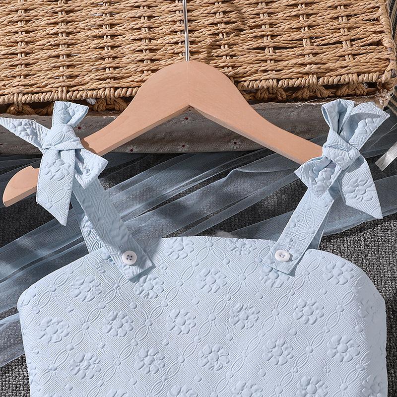 Children's Fashion Bow Halter Dress Spring and Summer Girls' Elegant Blue Princess Dress
