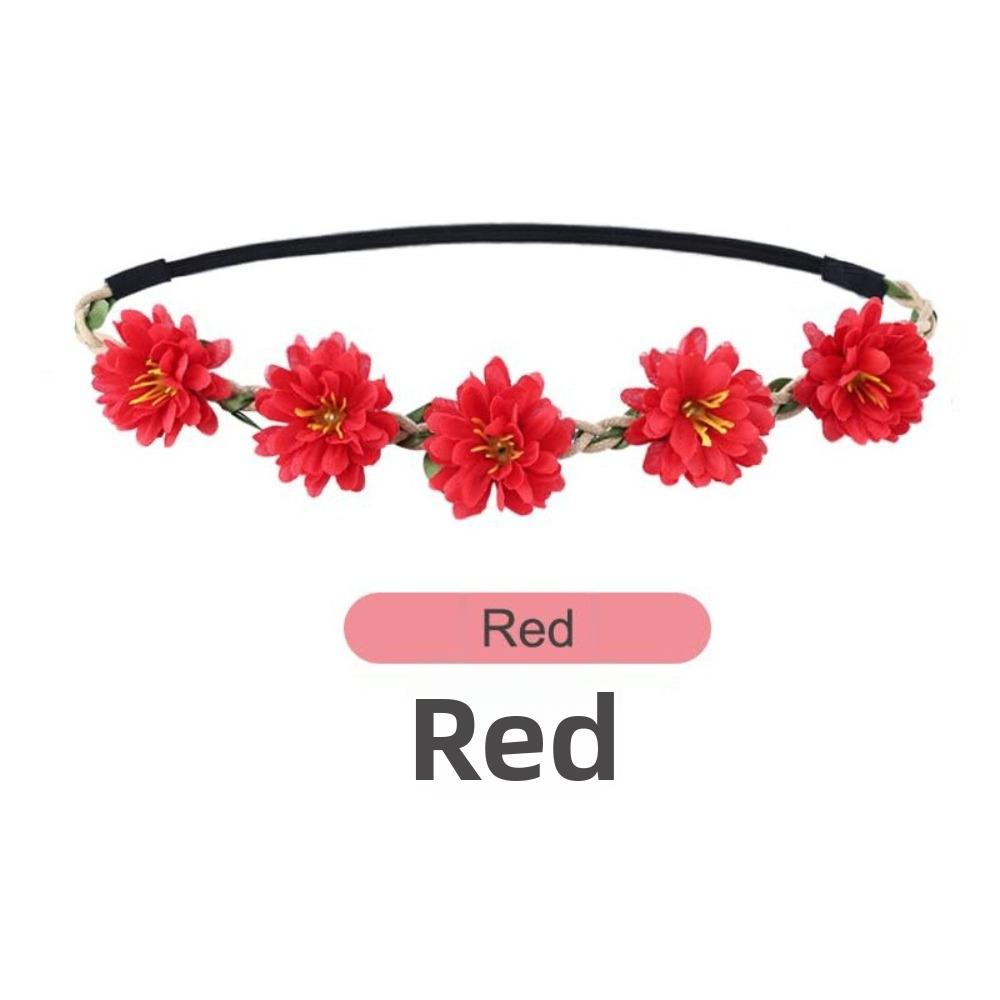 Adjustable Ribbon Floral Wreath Crown Pink Rose Bohemia Garland Headpiece  for Girls Women