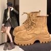 European Matte Soft Leather Big Head Muffin Thick-soled Martin Boots Women's 2025 New Small Height Increase Versatile Short Boots