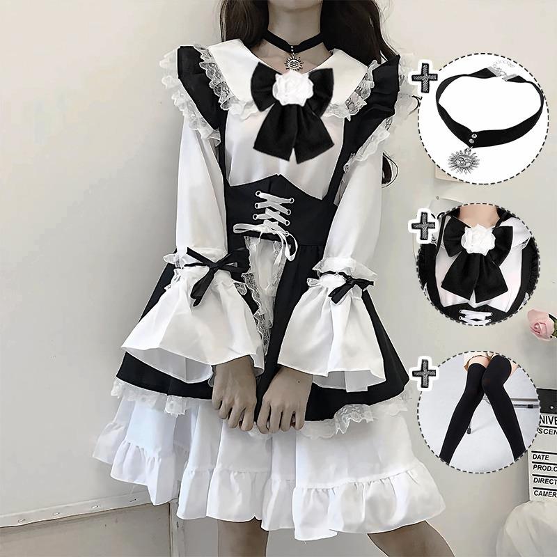 Cute maid outfit soft girl lolita dress ladies dress boss restaurant maid uniform set