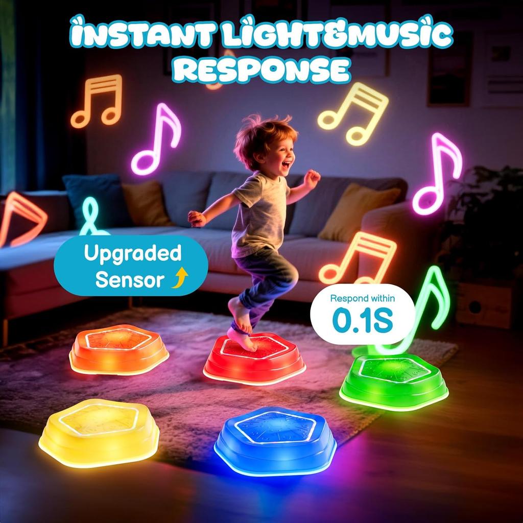 5Pcs Rechargeable Stepping Stones for Kids Toddler 3-5 with Light&Music,Balance Sensory Stepping Stones Indoor Outdoor Play,5 Long-lasting Batteries