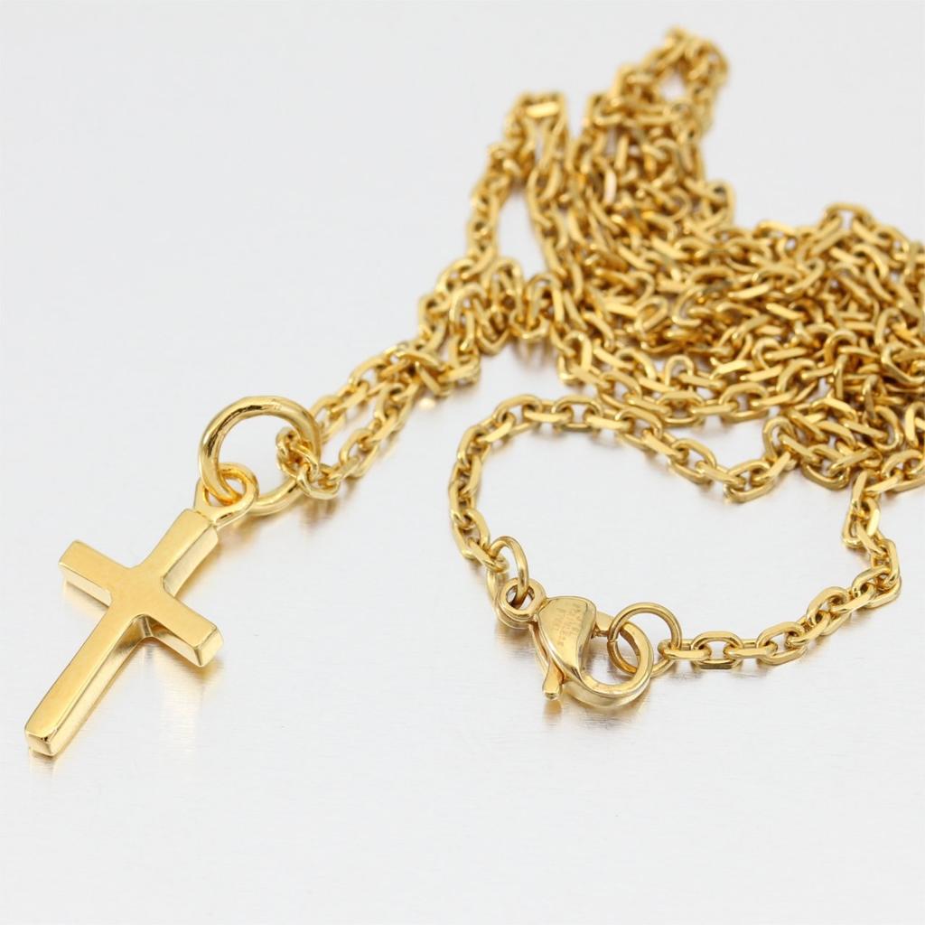 24K Gold Plated Necklace, Cross Design, Sterling Silver 925, Gold Motif Chain Choker, Men's