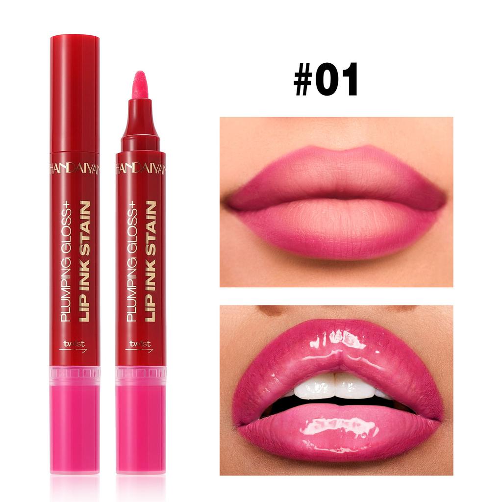 6-Farben Doppelkopf Flüssiger Lippenstift Stift Lipliner Leicht zu Färben Nicht-haftender Becher Mattes Lippenöl Zwei-in-Eins Lippenstift Stift Gesichts-Make-up
