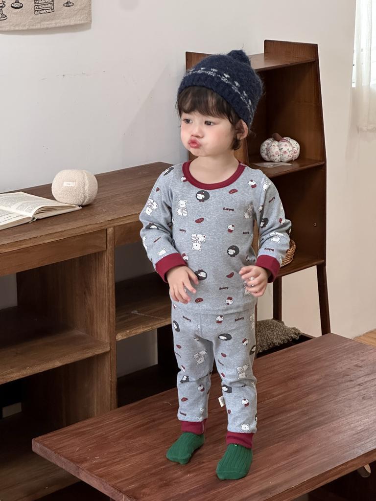 Autumn and winter pure cotton cartoon boneless loungewear baby clothes 280g wool pull frame boys pajamas set