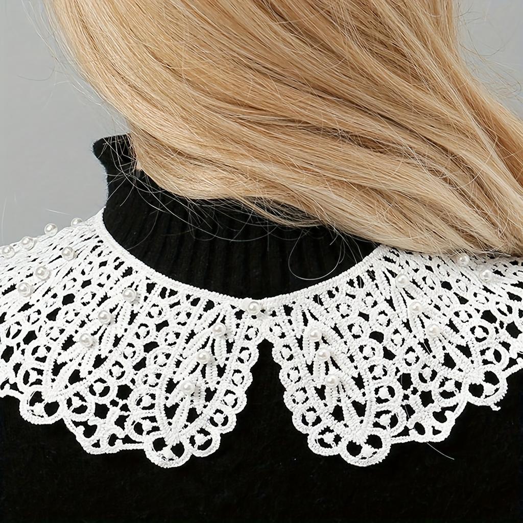 Damen Schwarze Spitze Falscher Kragen Blumenmuster mit Verzierungen, Leichter Sommer Abnehmbarer Schulter-Stil Faux-Kragen
