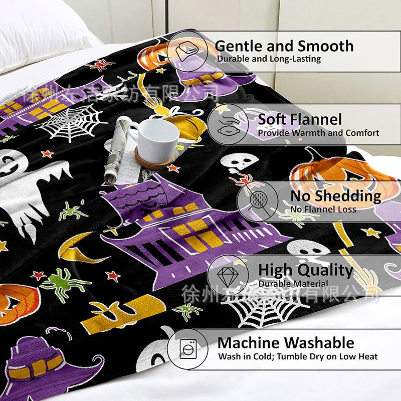 Soft Flannel Glow-in-the-dark Blanket Halloween Pumpkin Ghost Bat Blanket Halloween Blanket Bed Sofa Chair Decoration