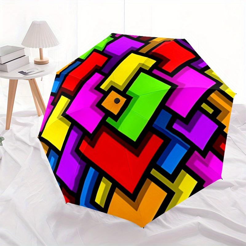 1pc Colorful Squares Automatic Opening/Closing Folding Umbrella with 108 Ribs, Plastic Handle, Windproof Portable Sunshade Umbrella Hallowee