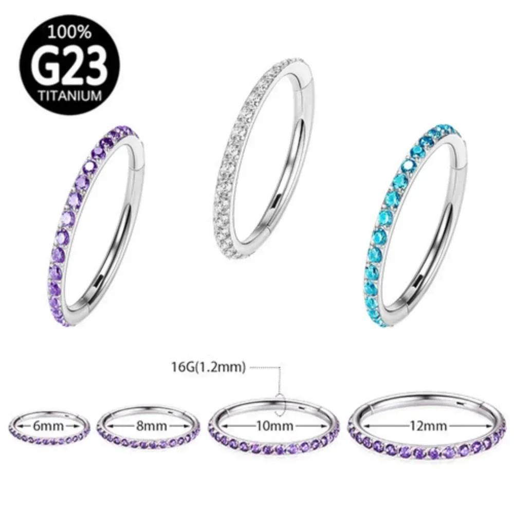 G23 Titan Zirkon Nasenring 6/8/10/12mm Septum Klapp-Clicker Hoop Lippe Ohr Helix Tragus Piercing Zirkon