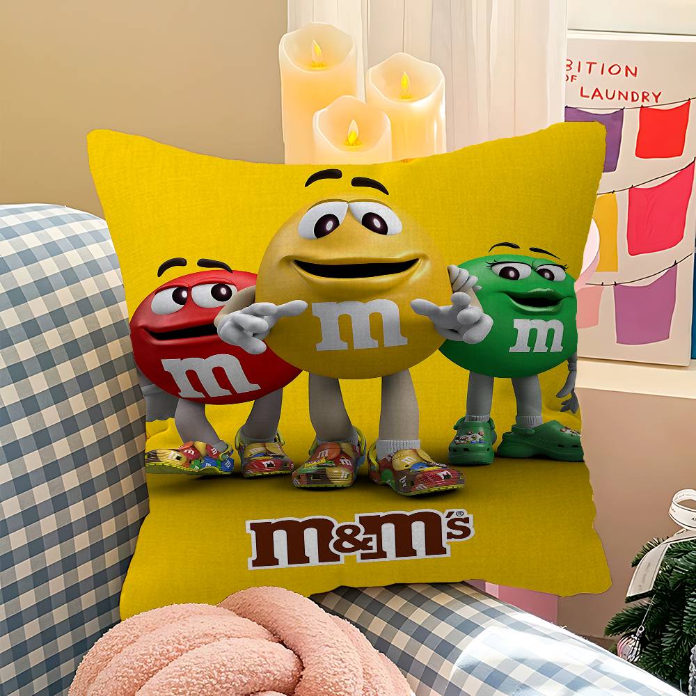 M-M&M Candy Snacks Pillow Covers Cartoon Sofa Decorative Home Double-sided Printing Short Plush Cute Cushion Cover