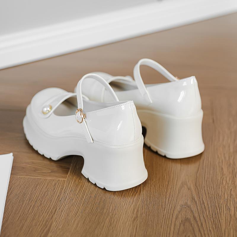 Coarse Heel Small Leather Shoes Single Shoes 2025 Spring and Autumn New Light Mouth French Sweet White Word with Mary Jane Shoes Women