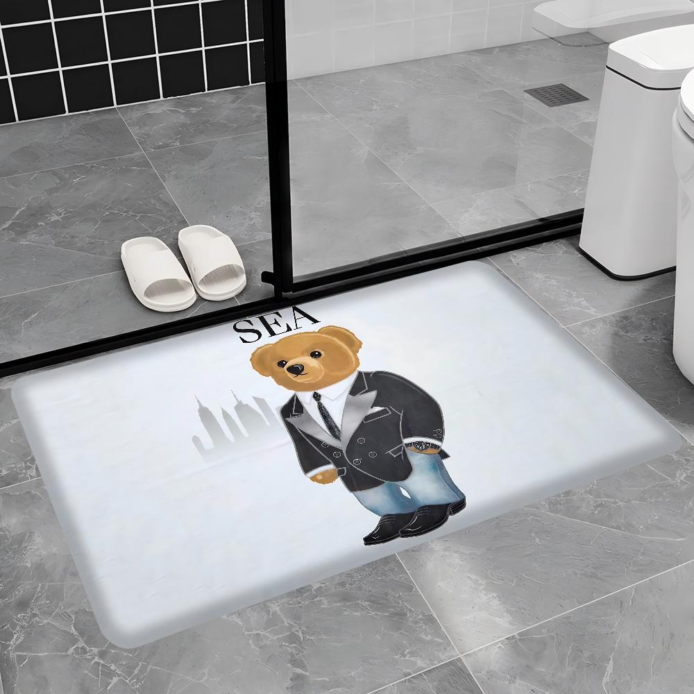 P-Olo Teddy Bear Microfiber Door Mat Anti-Slip Absorb Water Long Strip Cushion Bedroon Mat Bedside Mats