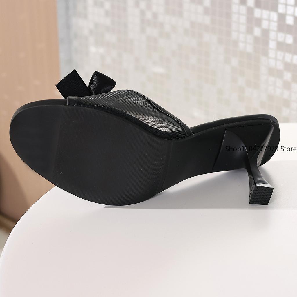 Fashion 2024 Women New Luxury High Heel Sandals Versatile Simple Slim Heel Sandals Slippers Bow Tie Shoes Ladies Zapatos Mujer Size 42