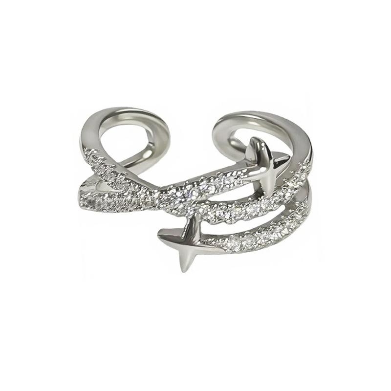 High-Value Diamond-Encrusted Zircon Bead Pentagram Open Ring Stacked With Niche Design Ring Woman