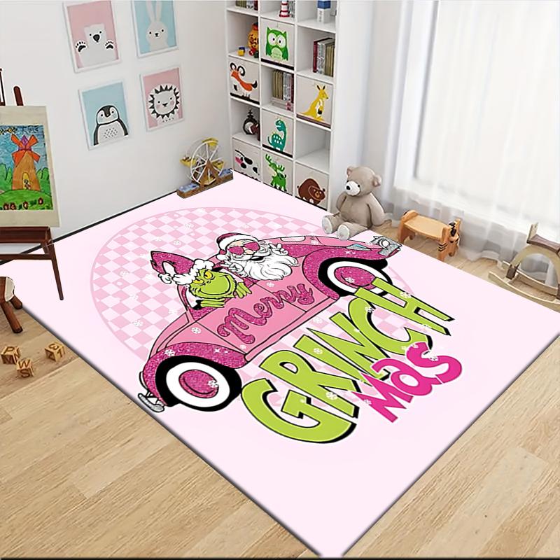 Grinchmas Pink Car Carpet Rug Soft Washable Antislip Home Living Room Sofa Mats Personalized Christmas Rug
