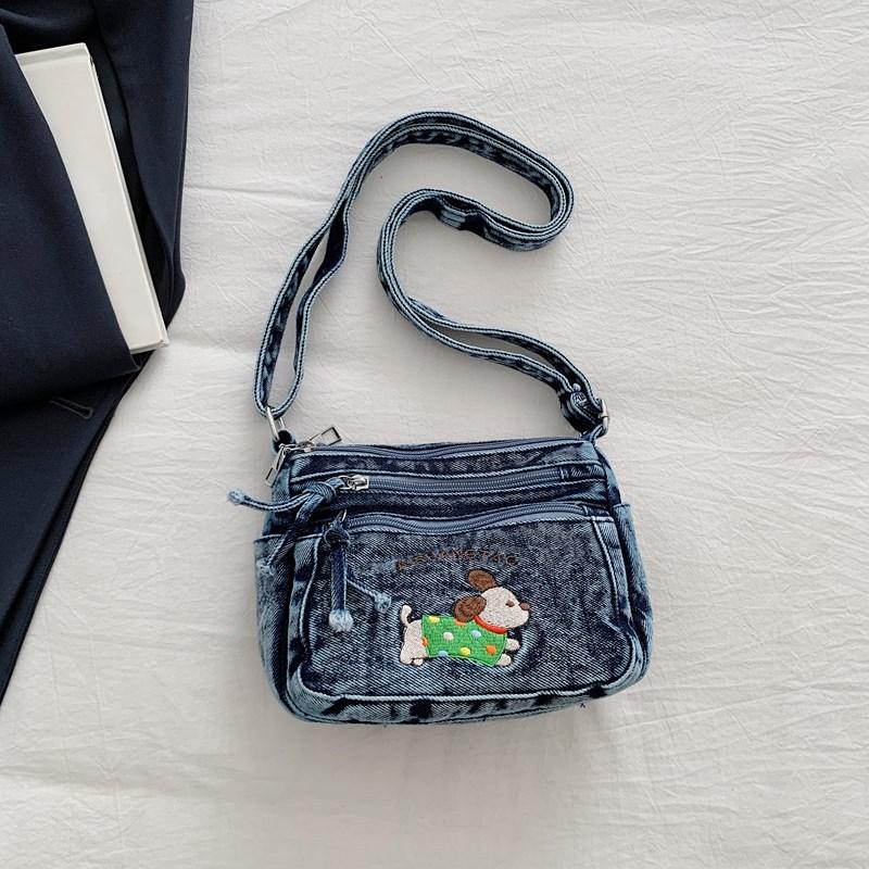 Cartoon Embroidered Denim Bag Women's Shoulder Crossbody Bag