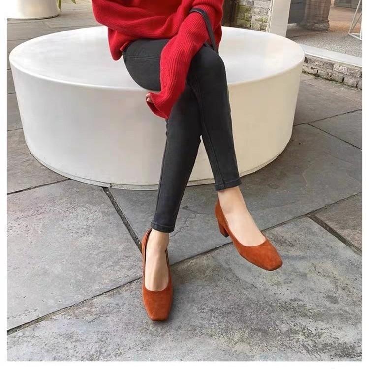 

Мода 2024 новые черные темпераментные профессиональные женские туфли на среднем каблуке с квадратным носком на высоком каблуке женские на толстом каблуке 35