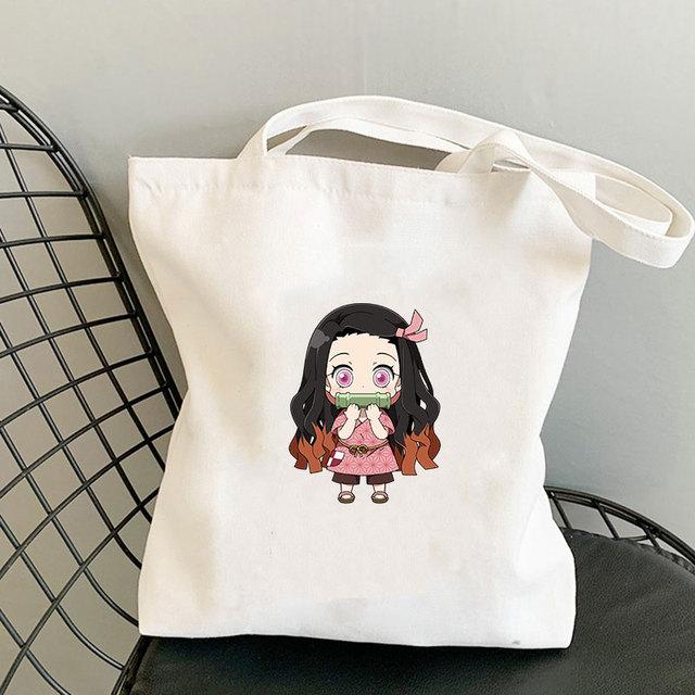 Japanischer Anime Dämon Slayer Bedruckte Stoffhandtasche Tote Travel Eco Shopping Frau Shopper Klappstrand Schulter Canva Designer