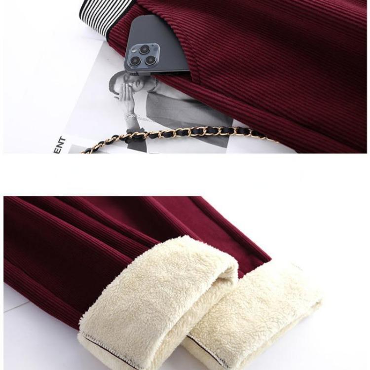 Women's High Waist Velvet Warm Wide Leg Pants Loose Straight Trousers Thickened Bottom Fashion Plus Size Autumn Winter