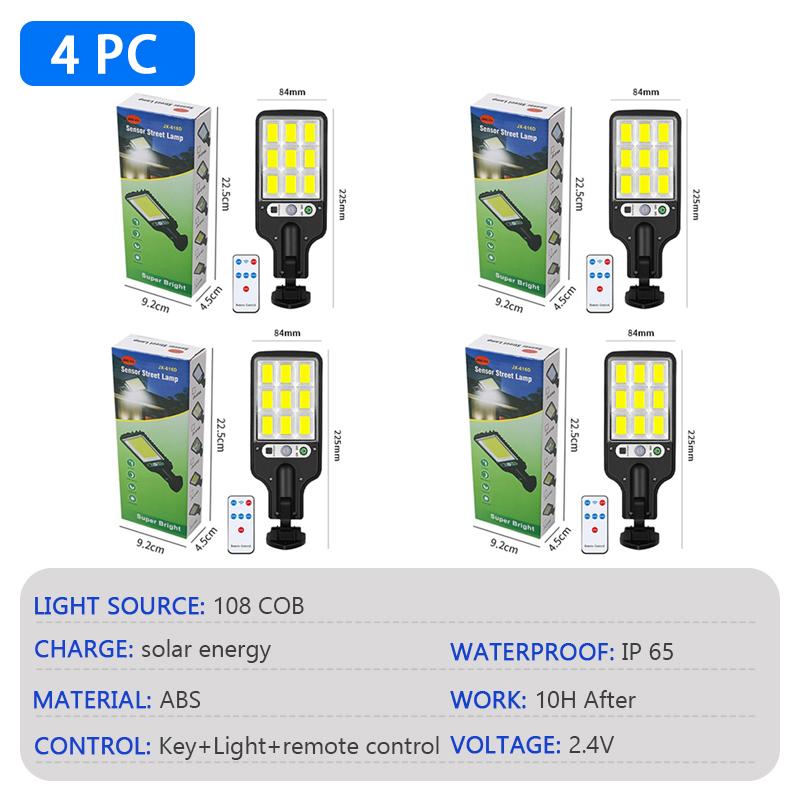 108COB Solar Street Light Outdoor Wireless Solar Outdoor Waterproof LED Wall Lamp Motion Sensor 3 Modes Garden Porch Decor Light