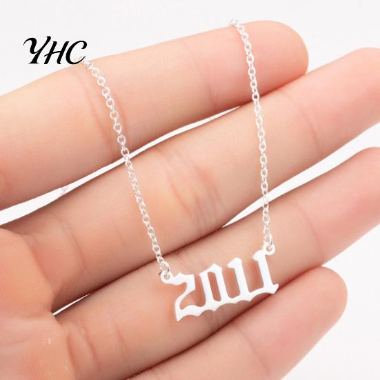 1980-2019 Birth Year Number Charm Pendant Stainless Steel Chain Necklace Jewelry