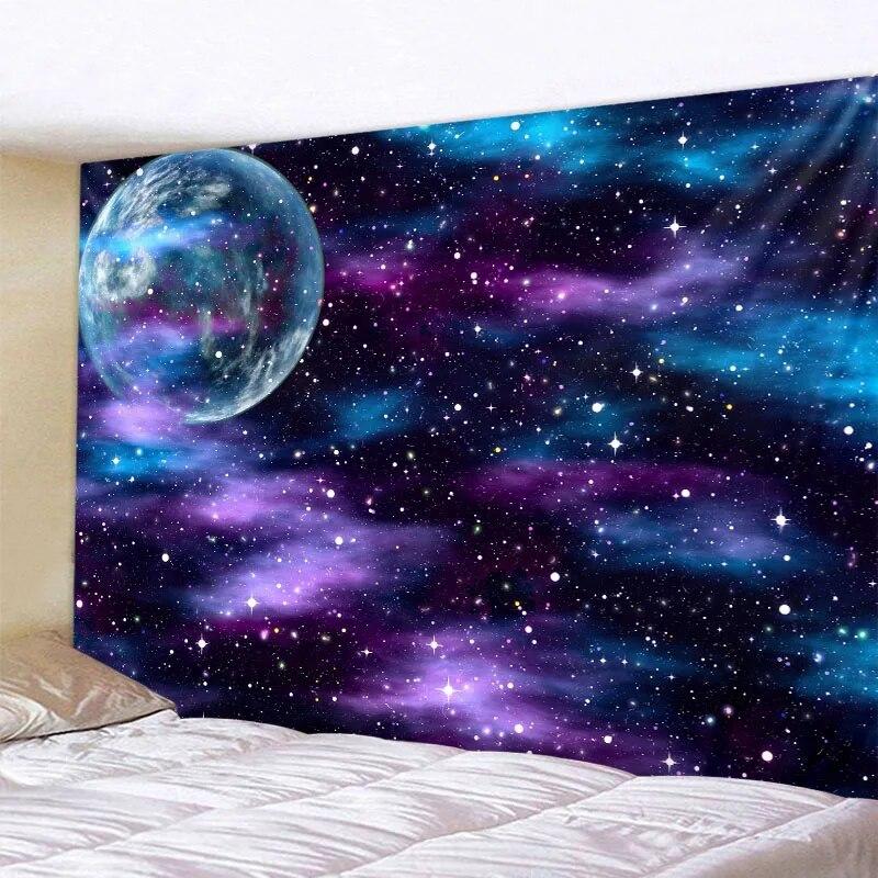 Galaxy Night Sky Tapestry Moon Night Starry Sky Scenery Tapestry Bohemian Psychedelic Home Living Room Bedroom Decoration
