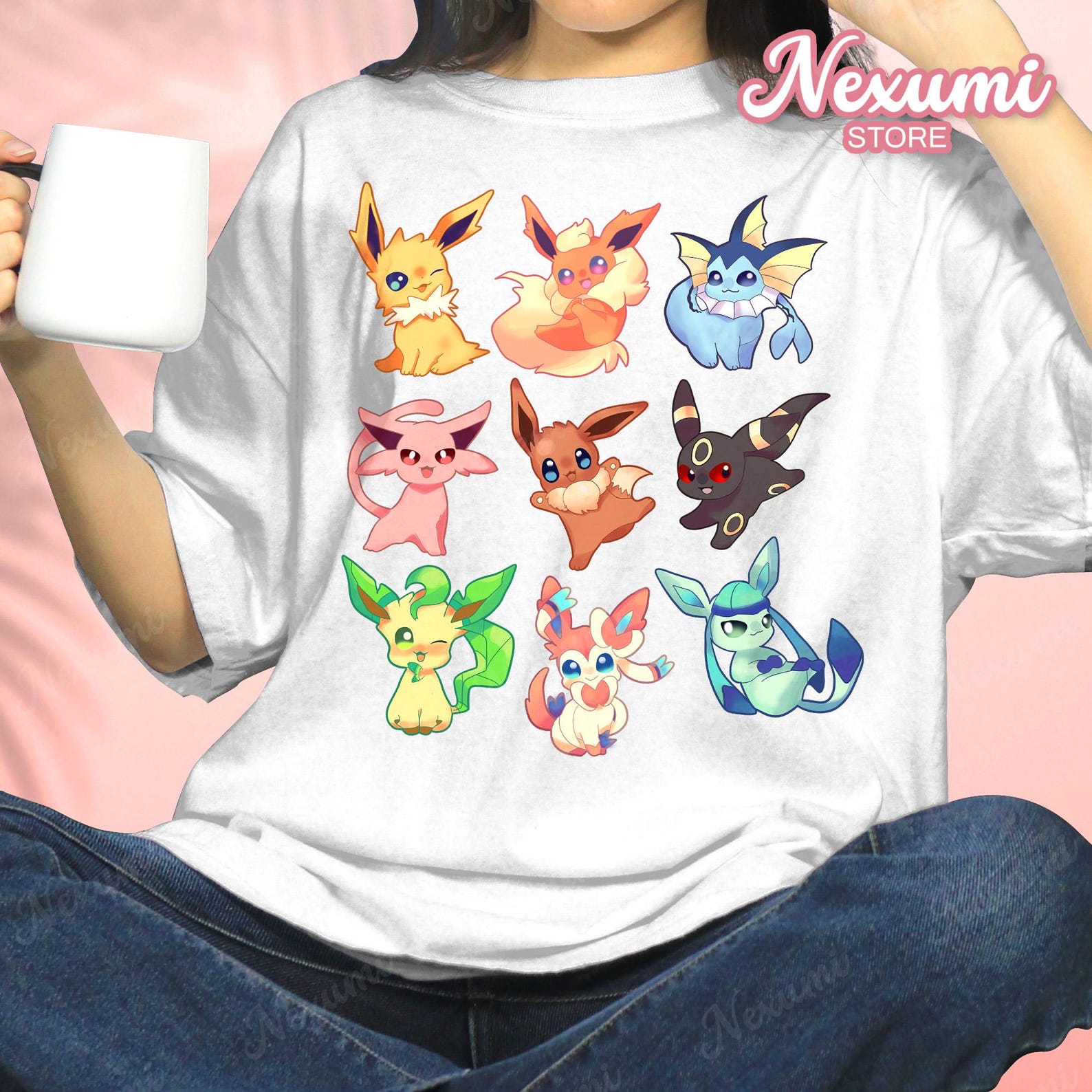 Eevee Evolutions T-shirt Manga Print Anime Shirt Unisex Top - Nostalgic Gamer Gift S