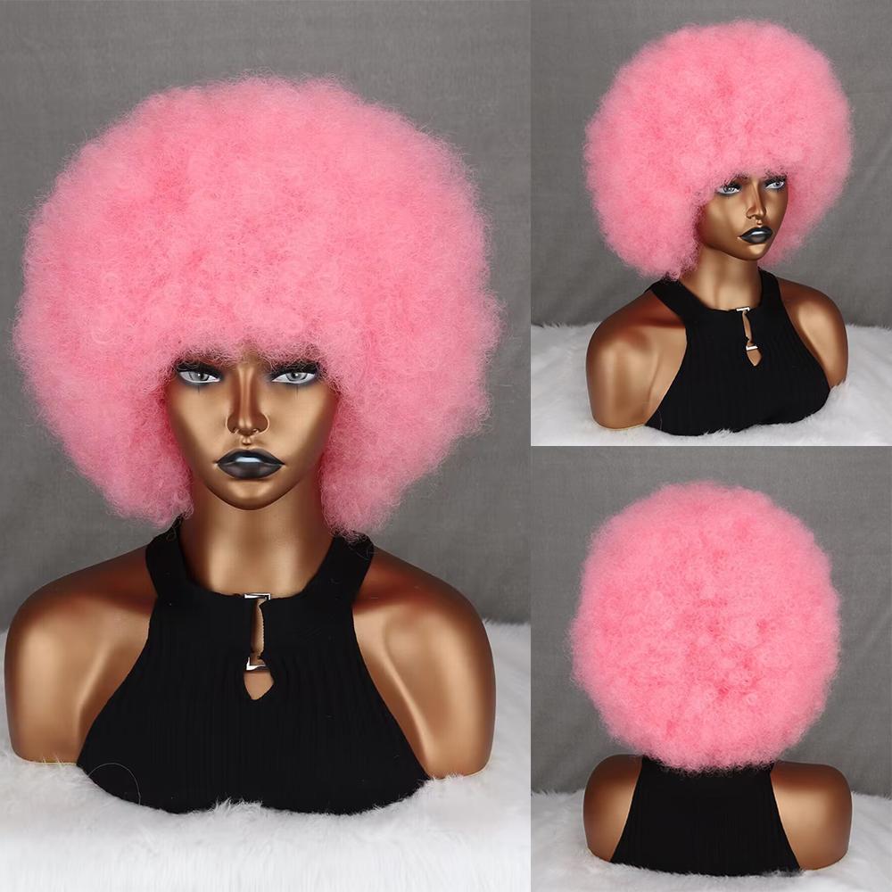 MISS WIG Braune, gemischte, goldene, kurze, lockige Perücke, afrikanische Locken, große Rollenperücke für Damen, tägliches Cosplay, synthetische Hochtemperaturfaserperücke