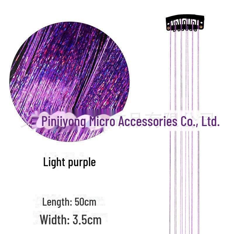 Set de extensii de păr cu beteală Laser Silk, format din 6 bucăți: Șuvițe aurii și argintii, fără cusur, colorate, cu sclipici