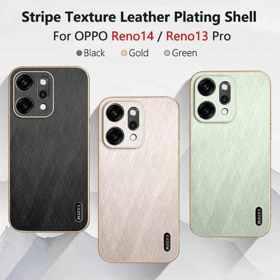 Lederhülle mit Streifen-Textur und Rückseitenbeschichtung für OPPO Reno14 Reno13 Pro F 5G, Anti-Fingerabdruck, Schiebekamera-Schutzhülle