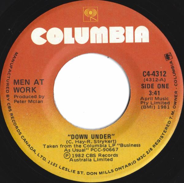 

7inch Record MEN AT WORK - Down Under C44312 Columbia 1982 Canada Rock Used