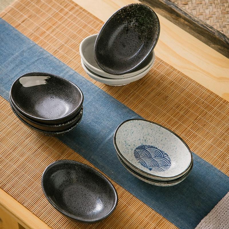 Japanese-style Oval Ceramic Sauce Dish Home Restaurant Seasoning Dish Soy Snack Hot Pot Dip Sushi Fruit Snack Seasoning Bowl New