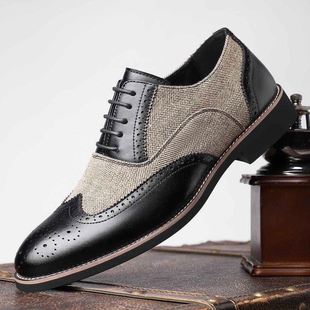 Large Size Leather Shoes Men's Retro Daily Casual Shoes Business Dress Engraved Brock Comfortable Breathable Men's Shoes