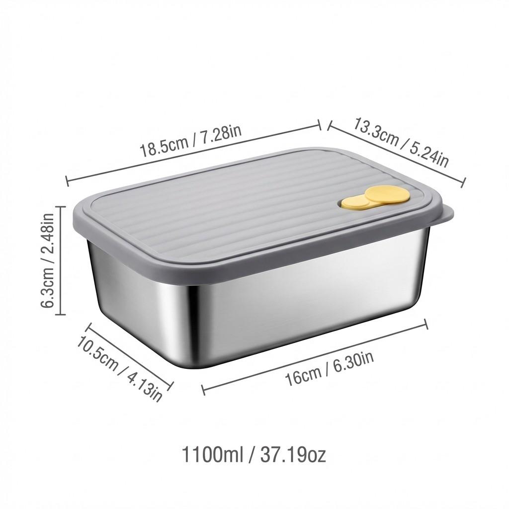 Stackable Fruit,Vegetable,Meat Food Container Durable Sealed 304 Stainless Steel Fresh-keeping Box Refrigerator&Microwave Safe